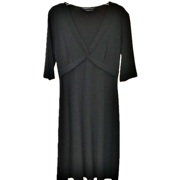 BCBG Maxazria Black Stretch Knit Jersey Dress V-Neck Short Sleeve Wm Sz M EUC - Picture 1 of 11